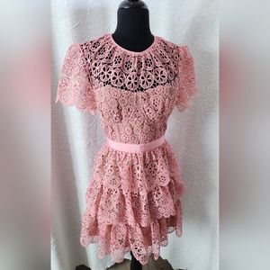 New *limited offer* tag Self Portrait pink macrame lace tier dress s2